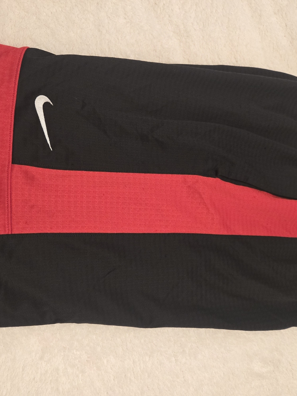 Nike Men’s Black and Red Athletic Shorts with White Swoosh